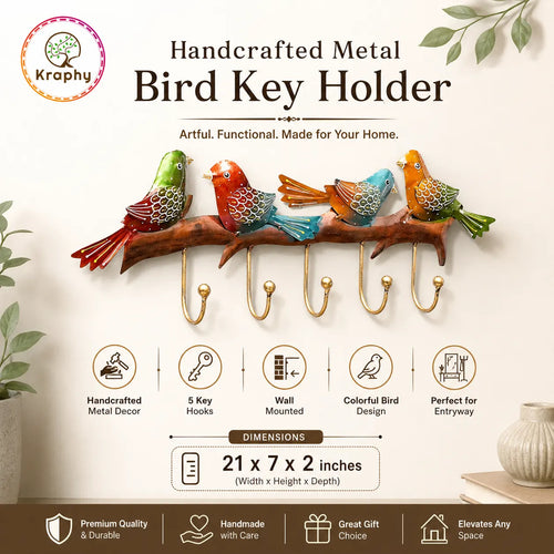 Multicolour Metal Handpainted Bird Key Holder media 5