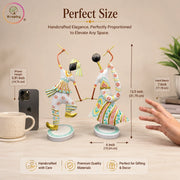 Metal Dandiya Dancing Couple Showpiece Set of Two White Finish (12.5 Inch)