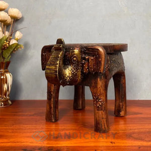 Wooden Elephant Stool With Brown Color