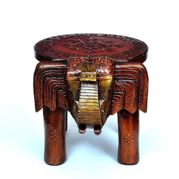 Wooden Elephant Stool With Brown Color