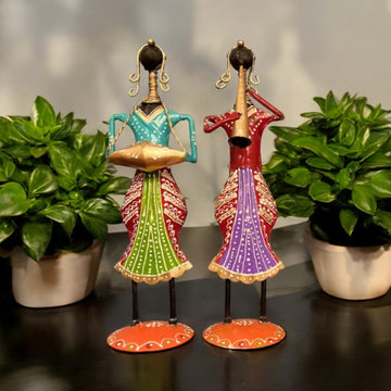 Pack Of 2 Kraphy Metal Wrought Iron Musician Lady showpieces