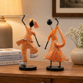 (Pack Of 2)  Orange Iron Musician Playing Garba Dandiya Showpiece
