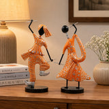 (Pack Of 2)  Orange Iron Musician Playing Garba Dandiya Showpiece