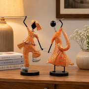 (Pack Of 2)  Orange Iron Musician Playing Garba Dandiya Showpiece