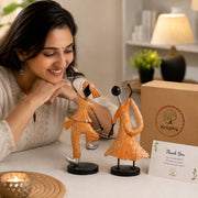 (Pack Of 2)  Orange Iron Musician Playing Garba Dandiya Showpiece