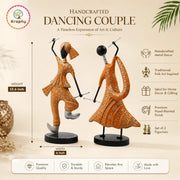 (Pack Of 2)  Orange Iron Musician Playing Garba Dandiya Showpiece