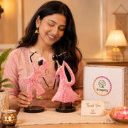 (Pack Of 2)  Pink Iron Musician Playing Garba Dandiya Showpiece