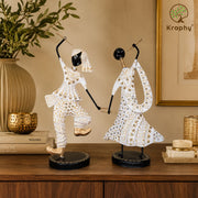 (Pack Of 2) White Iron Musician Playing Garba Dandiya Showpiece