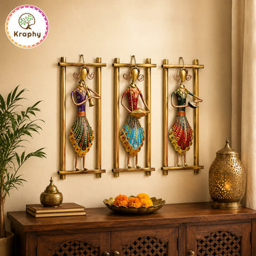 (Pack Of 3) Kraphy Metal Wall Art Wrought Iron Rajasthani Musician