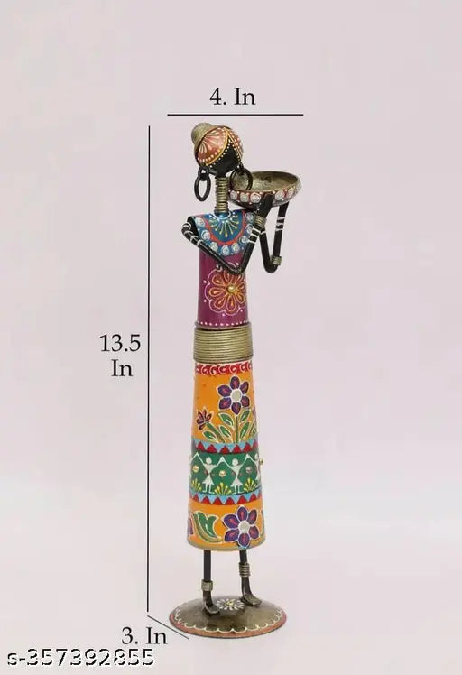 (Pack of 2) Multicolor Metal Wrought Iron Tribal Lady showpieces Items