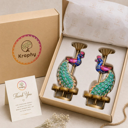 (Pair) Kraphy Metal peacock T light candle holder showpiece media 5