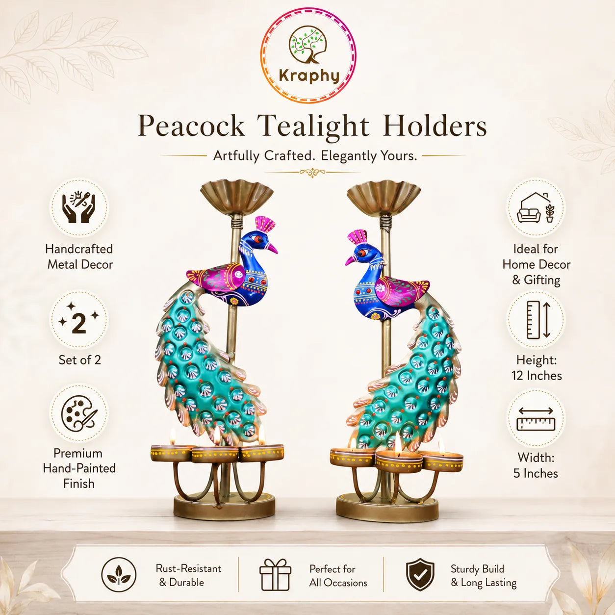 Kraphy_Metal_peacock_Candle_holder_showpiece