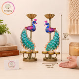 (Pair) Kraphy Metal peacock T light candle holder showpiece thumbnail
