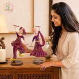 Rajasthani Dancing Couple Metal Showpiece Set – 12 inch thumbnail