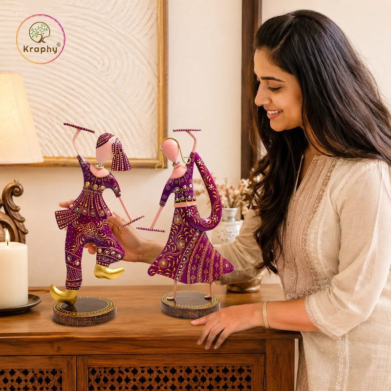 Rajasthani Dancing Couple Metal Showpiece Set – 12 inch detail 1