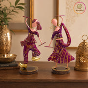Rajasthani Dancing Couple Metal Showpiece Set – 12 inch