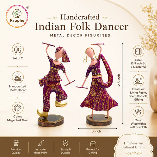 Rajasthani Dancing Couple Metal Showpiece Set – 12 inch media 6