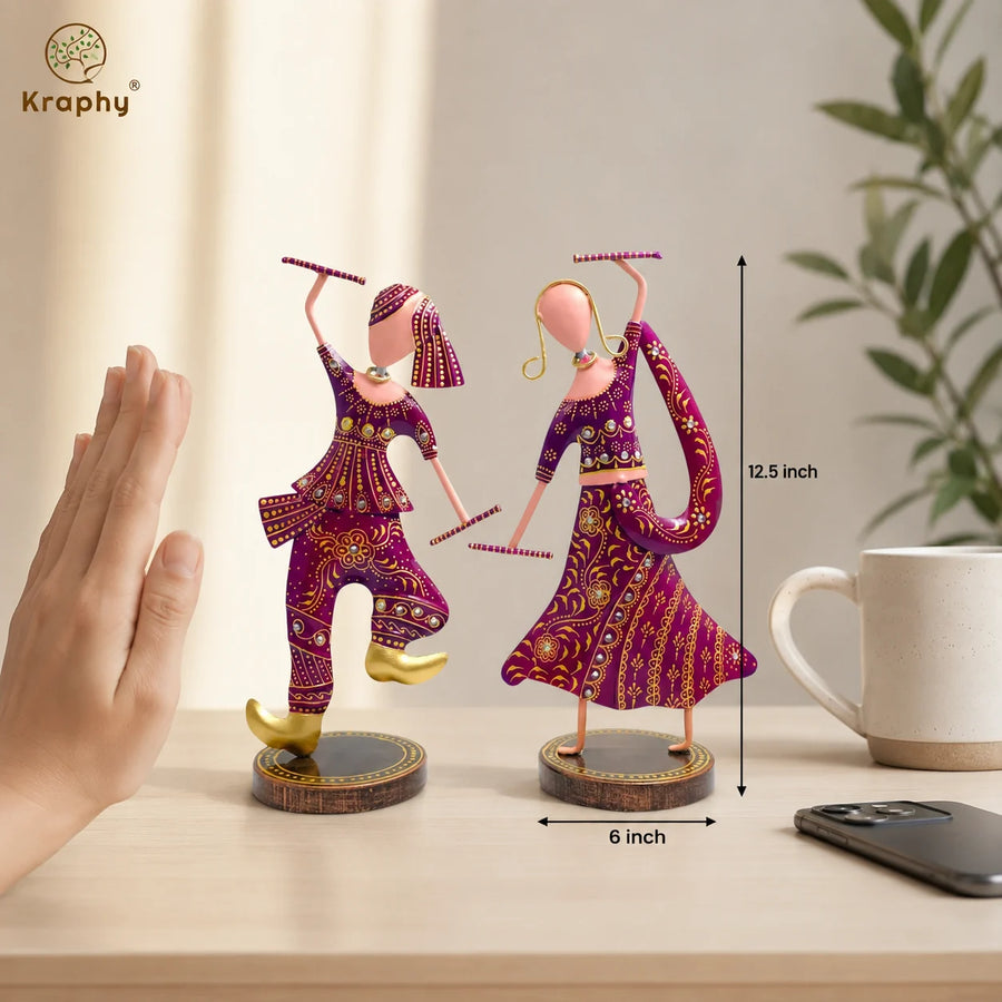 Rajasthani Dancing Couple Metal Showpiece Set – 12 inch size guide
