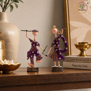 Rajasthani Musician Couple Metal Showpiece – 6 Inch
