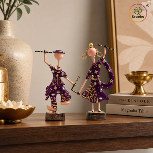 Rajasthani Musician Couple Metal Showpiece – 6 Inch