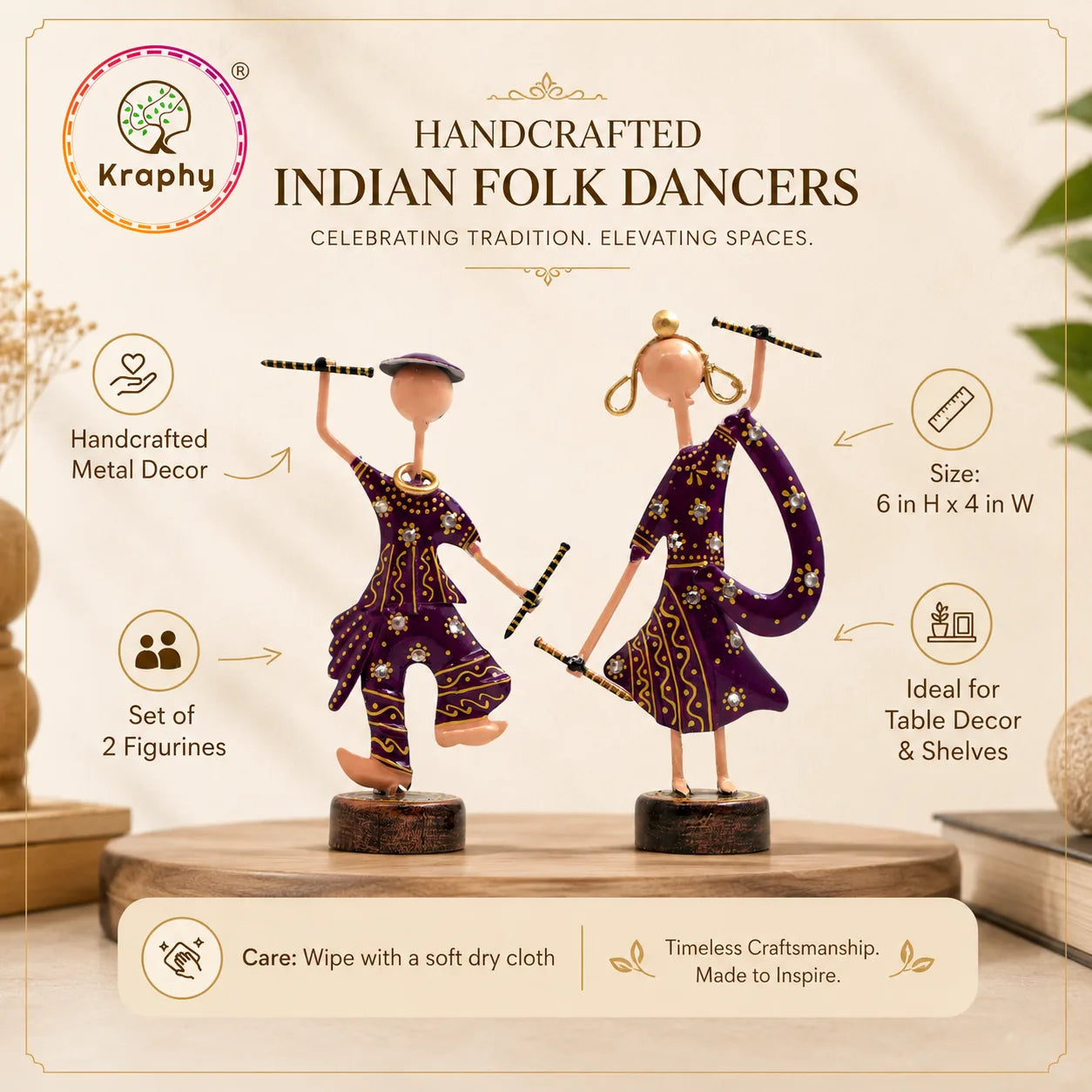 Rajasthani Musician Couple Metal Showpiece – 6 Inch