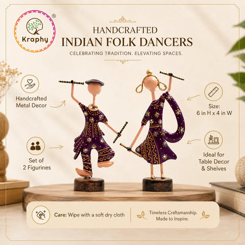 Rajasthani Musician Couple Metal Showpiece – 6 Inch media 6
