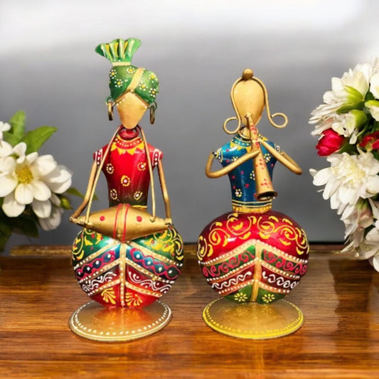 Kraphy Crafts Metal Rajasthani Musicians Item showpiece Set of 2