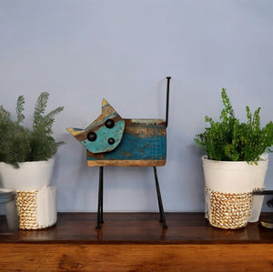Recycled Scrap Wood And Iron Cat