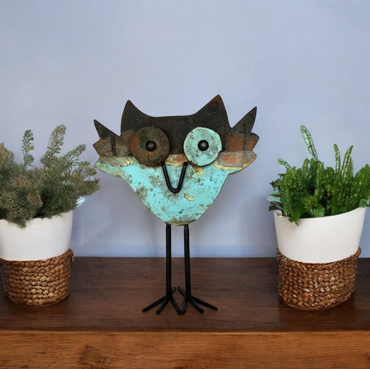 Recycled Scrap Wood And Iron Owl