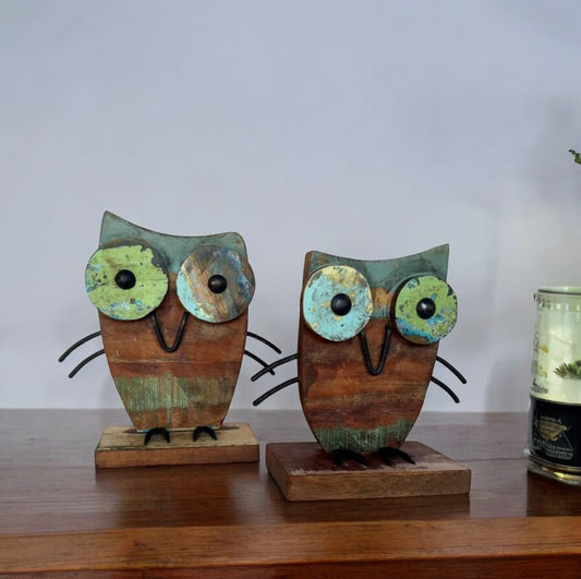 Recycled Scrap Wood Owl Set