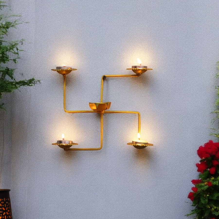 Combo Swastik T light holder and Wall Art Decorative