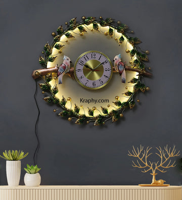 Two Bird Multicolor Metal Wall Clock