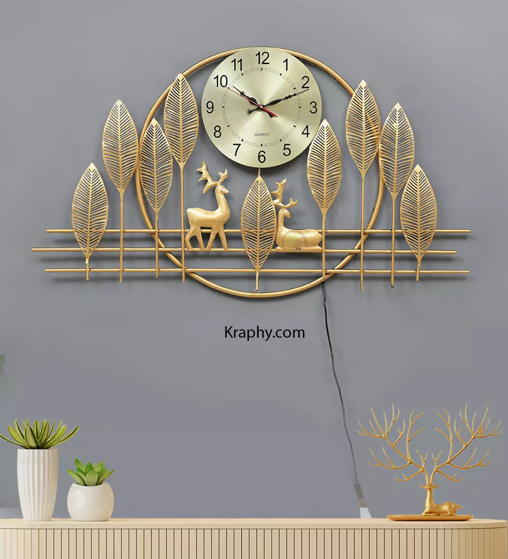 Two Deer Metal Wall Clock Art