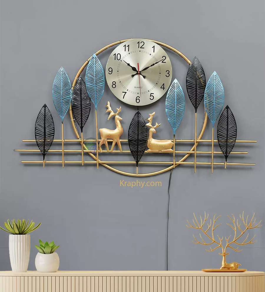Two Deer Multicolor Metal Wall Clock Art