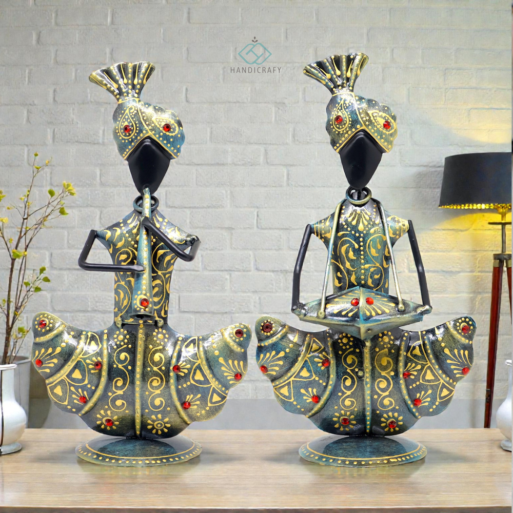 KRAPHY Handcrafted Metal Musician Couple Showpiece Set of 2 | 9 Inch