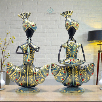 KRAPHY Handcrafted Metal Musician Couple Showpiece Set of 2 | 9 Inch