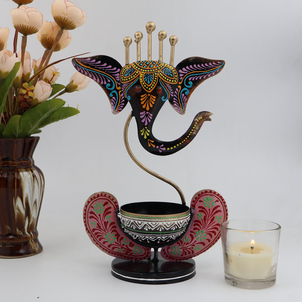KRAPHY Metal Ganesha T-Light Candle Holder (11 Inch)