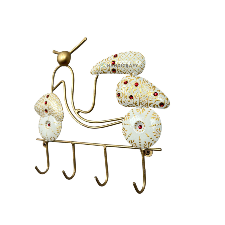 Handcrafted Scooter Shape Metal Key Holder | 4-Hook Wall Hanging Key Stand