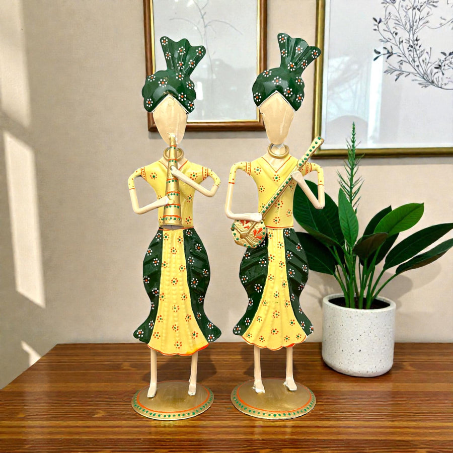 Metal Tribal Musician Couple Showpiece for Home Decor (Pack of 3)