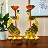 Metal Peacock Diya Candle Holder Set Of 2 13 Inch thumbnail