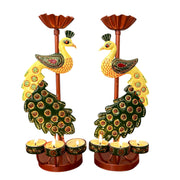 Metal Peacock Diya Candle Holder Set Of 2 13 Inch