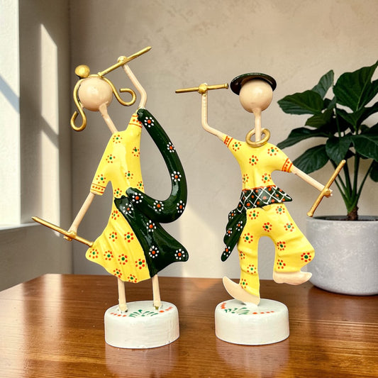Metal Dandiya Dancing Couple Showpiece Set Of 2 6 Inch