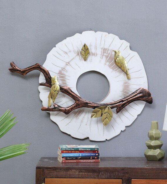 White MDF Metal Bird Wall Art Decor