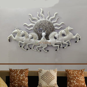 White Seven Running Horses Metal Wall Art