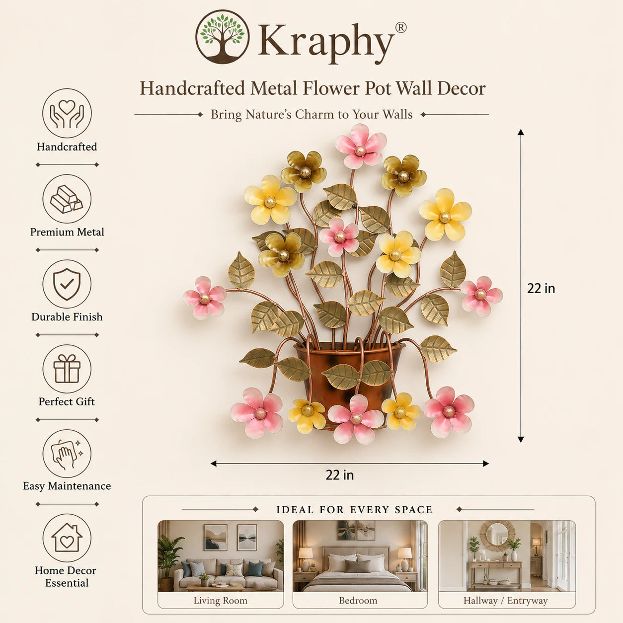 White Iron Buck Flower Wall Art