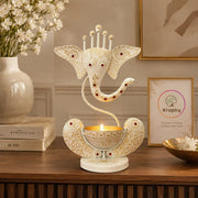 White Ganesh Ji Iron Tealight Candle Holder