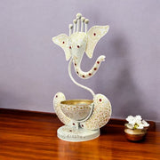 White Ganesh Ji Iron Tealight Candle Holder