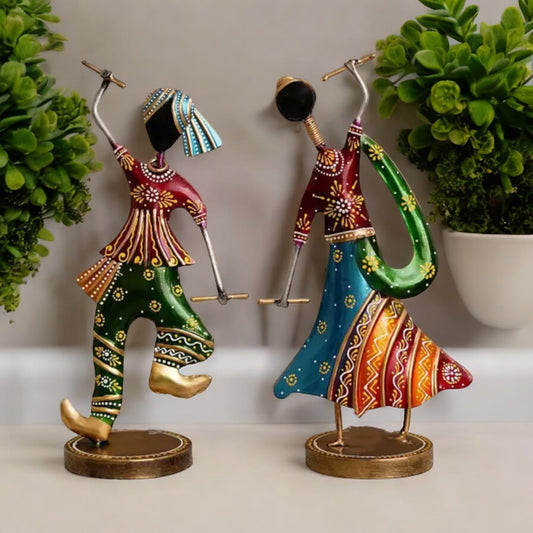 (Pack Of 2) Kraphy Wrought Iron Gujarati Dandiya Dancer Couple