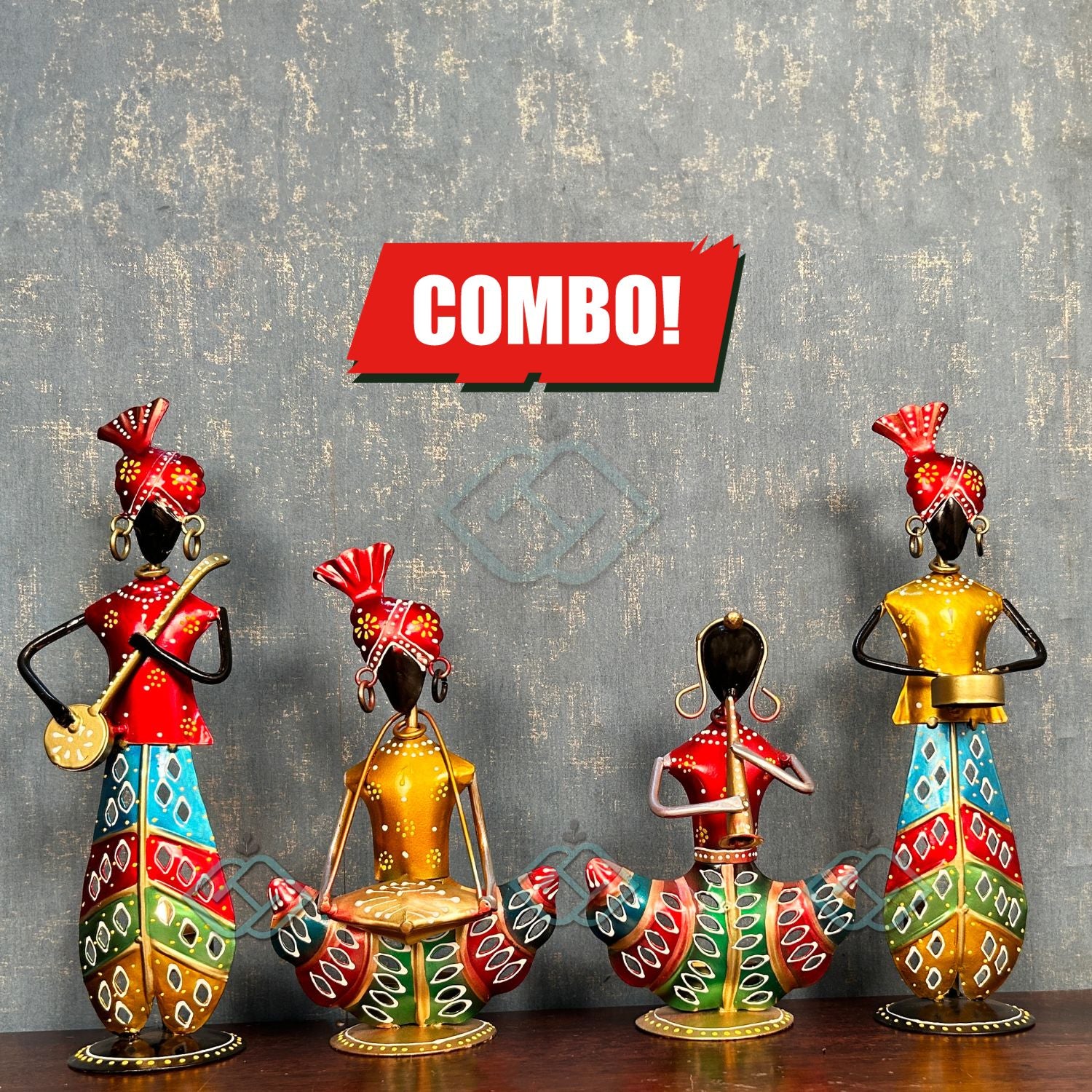 Metal Tea Light Musician Showpieces Combo (4pc ) 11.5 Inch image