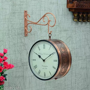 Kraphy Metal Copper Designer Dual Sided Vintage Railway Clock